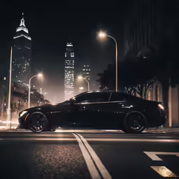a car at night on a city street