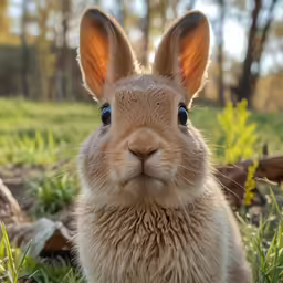 a rabbit that is looking straight into the camera