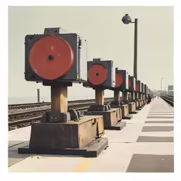 some red lights and train tracks on a sunny day