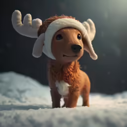 an animal is dressed in a santa hat in the snow