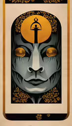 the tarot card with eyes closed and an orange sun above it
