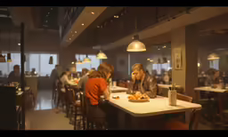 some people are sitting at the tables in the restaurant