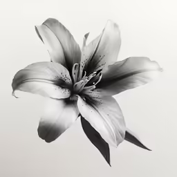 a large black and white flower in the air