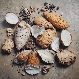 the table is full of chocolate chip cookies and nuts