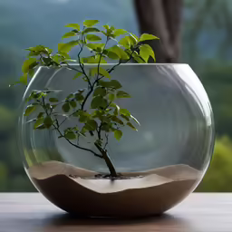 a small tree inside of a glass bowl