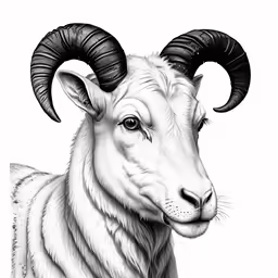 a drawing of a ram with long horns