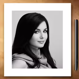 a framed black and white photo of a woman