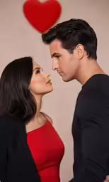 couple, with one kissing the other while a small heart is behind them