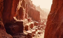 an empty narrow narrow street in the rocky mountains