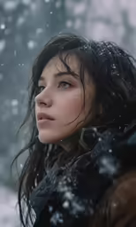 a woman with the wind blowing her hair