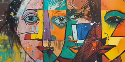there are many paintings of people in different colors