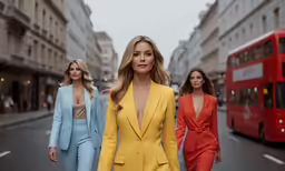 the women are walking down the street together