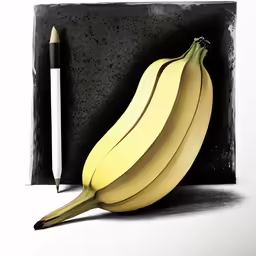 banana with pencil on black plate with black background