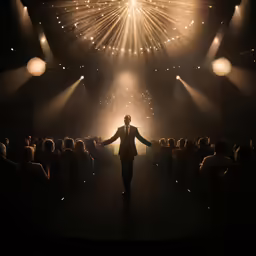 a person with lights and spotlights on stage