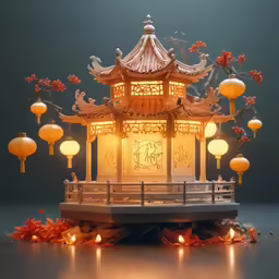 a chinese building with a lit up sign on it