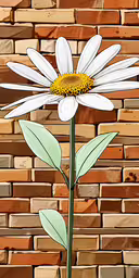 a single white flower in front of a brick wall,a daisy stands in front of a brick wall