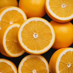 oranges are sliced in halves next to each other
