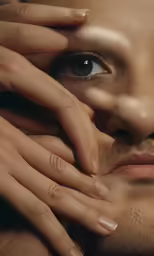 a person holding hands to the face of another person