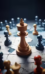 some pieces of chess are standing out in this photo