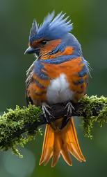 a brightly colored bird sitting on top of a tree branch