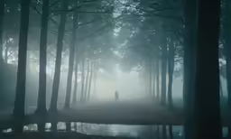 person standing in the woods looking at something