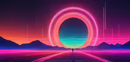 a person standing in front of an art exhibit,person standing in front of a psychedelic looking wall of neon