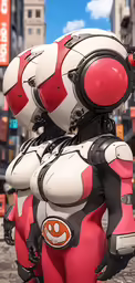 a large humanoid in an intersection with a traffic light in the background