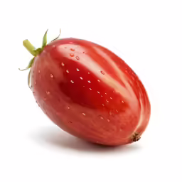a red object with a green stem sitting on a white background