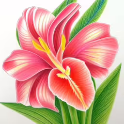 painting of pink flowers with green leaves on the bottom,a colorful painting of a pink flower in water