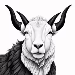 a sheep with horns and long, thick black fur