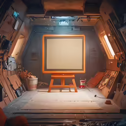 a room with a television inside a space station