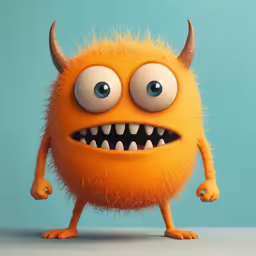 the hairy monster has a huge open mouth and large eyes