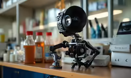 there is a camera that is sitting on a table