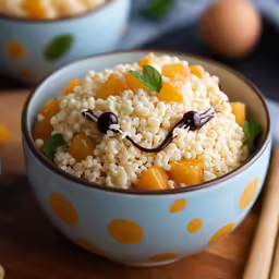 a bowl of rice with fruit and vegetables in the shape of a cat