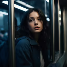 a woman on a subway looks off into the distance