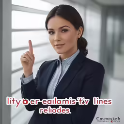 business woman pointing at a window with an ad for camera