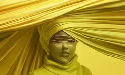 an image of a woman with a blindfold on her head