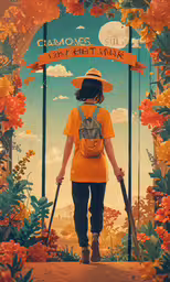 the young girl has her golf club in hand,a lady that has skis under her back