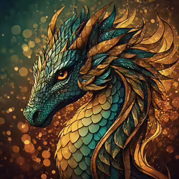 a very pretty looking blue dragon with lots of gold feathers