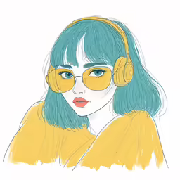 an illustrated of a woman with headphones on