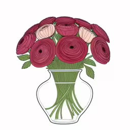 this is a drawing of a vase with red flowers in it,a vase filled with lots of red flowers,drawing of flowers in a glass vase,a vase with pink flowers is shown,an illustration of a vase with flowers in it