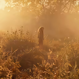 a girl standing alone in the forest alone