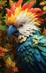 colorful toy parrot sitting in a flower pot