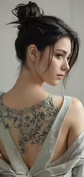 a beautiful woman with tattoos wearing a dress
