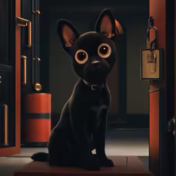 a black dog is wearing goggles and sitting on the ground
