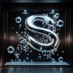 an artistic display with bubbles and the letter s
