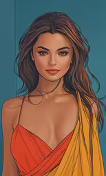 the image of a woman wearing an orange dress