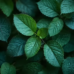 the green leaves of some tree with water droplets