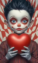 an illustration of a creepy young man holding a heart