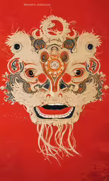 a large poster with a weird mask on it